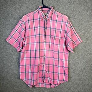 Brittania Mens Pink Blue Plaid Button‎ Up Short Sleeve Shirt Size M Casual